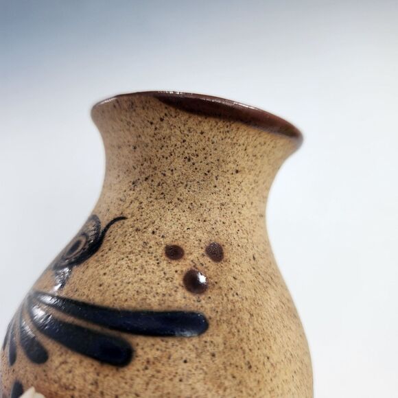Mini Tonala Vase 4" Brush Holder Studio Pottery Hand Painted Bird Signed Mexico - Picture 9 of 11